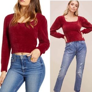 New ASTR The Label Square Neck Fuzzy Sweater